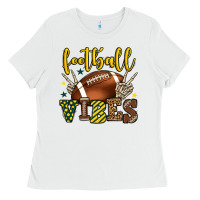 White Football vibes yellow and green team color Ladies Tee - HowdyJamesFarm