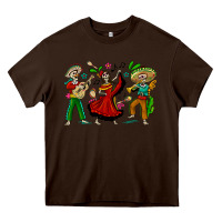 Chocolate Brown Mexican Skeletons Heavy Core Tee - texasbilliewilder