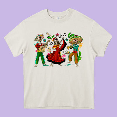 Mexican Skeletons Heavy Core Tee Designed By Texasbilliewilder