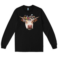 Black hereford cow with floral headband Long Sleeve Tee - RanaPortraitStore