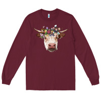 Burgundy hereford cow with floral headband Long Sleeve Tee - RanaPortraitStore
