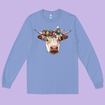 Hereford Cow With Floral Headband Long Sleeve Tee Designed By Ranaportraitstore