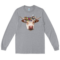 Heather Grey hereford cow with floral headband Long Sleeve Tee - RanaPortraitStore
