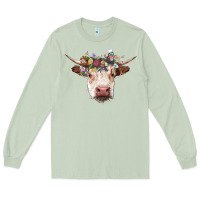 Matcha hereford cow with floral headband Long Sleeve Tee - RanaPortraitStore