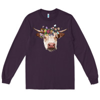 Plum hereford cow with floral headband Long Sleeve Tee - RanaPortraitStore