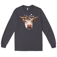 Smoke hereford cow with floral headband Long Sleeve Tee - RanaPortraitStore