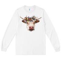 White hereford cow with floral headband Long Sleeve Tee - RanaPortraitStore