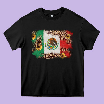 Mexican Flag With Leopard Heavy Core Tee Designed By Texasbilliewilder