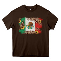 Chocolate Brown Mexican Flag with Leopard Heavy Core Tee - texasbilliewilder