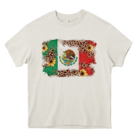 Cream Mexican Flag with Leopard Heavy Core Tee - texasbilliewilder