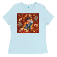Baby Blue wizard boy with magic items Ladies Tee - TumblerDesignByShophia