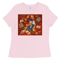 Bubblegum Pink wizard boy with magic items Ladies Tee - TumblerDesignByShophia