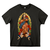 Asphalt Lady of Guadalupe with Roses Heavy Core Tee - texasbilliewilder