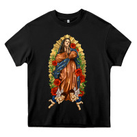 Black Lady of Guadalupe with Roses Heavy Core Tee - texasbilliewilder
