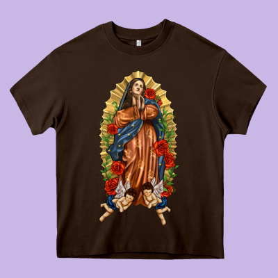 Lady Of Guadalupe With Roses Heavy Core Tee Designed By Texasbilliewilder