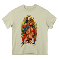 Mossy Lady of Guadalupe with Roses Heavy Core Tee - texasbilliewilder