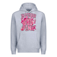 Heather Grey in october we wear pink american football Premium Hoodie - RanaPortraitStore