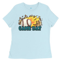 Baby Blue game day baseball leopard flames fireball Ladies Tee - HowdyJamesFarm