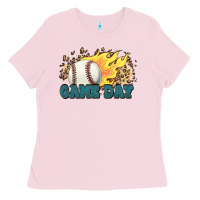 Bubblegum Pink game day baseball leopard flames fireball Ladies Tee - HowdyJamesFarm