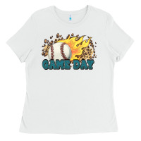 White game day baseball leopard flames fireball Ladies Tee - HowdyJamesFarm