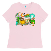 Bubblegum Pink Football coffee cups Ladies Tee - HowdyJamesFarm