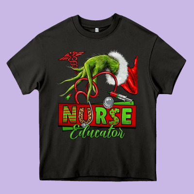 Grinch Hand Nurse Educator Heavy Core Tee Designed By Nancycooperartshop