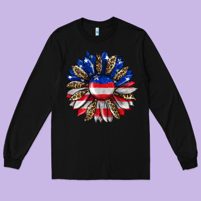American Flag Leopard Long Sleeve Tee Designed By Ranaportraitstore