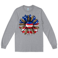 Heather Grey american flag leopard Long Sleeve Tee - RanaPortraitStore
