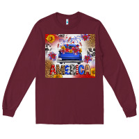 Burgundy Fourth Of July America Truck Long Sleeve Tee - FaDigitalArtStudio