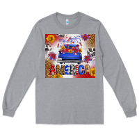 Heather Grey Fourth Of July America Truck Long Sleeve Tee - FaDigitalArtStudio