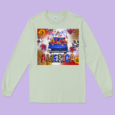 Fourth Of July America Truck Long Sleeve Tee Designed By Fadigitalartstudio