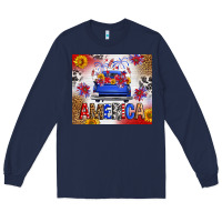 Navy Fourth Of July America Truck Long Sleeve Tee - FaDigitalArtStudio