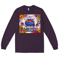 Plum Fourth Of July America Truck Long Sleeve Tee - FaDigitalArtStudio