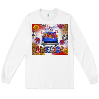 White Fourth Of July America Truck Long Sleeve Tee - FaDigitalArtStudio