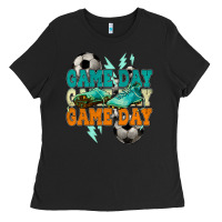 Black Game day lightning bolt soccer Ladies Tee - HowdyJamesFarm