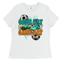 White Game day lightning bolt soccer Ladies Tee - HowdyJamesFarm