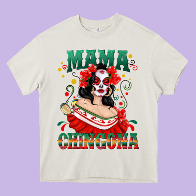 Mama Chingona Skull Heavy Core Tee Designed By Texasbilliewilder