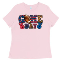 Bubblegum Pink Game day red and blue Ladies Tee - HowdyJamesFarm