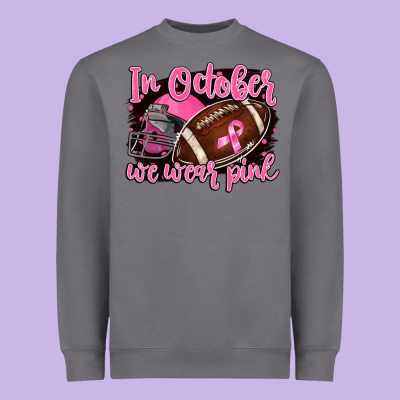 In October We Wear Pink With Football Heavyweight Sweatshirt Designed By Barkaloodesign