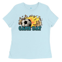 Game Day Soccer Leopard Flames Fireball Ladies Tee | Teevron