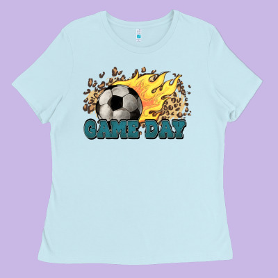 Game Day Soccer Leopard Flames Fireball Ladies Tee Designed By Howdyjamesfarm
