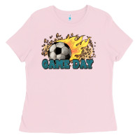 Bubblegum Pink Game day Soccer leopard flames fireball Ladies Tee - HowdyJamesFarm