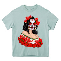 Arona Mexicana Skull Girl with Roses Heavy Core Tee - texasbilliewilder