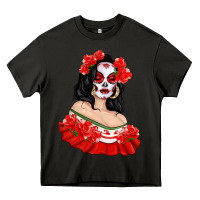 Asphalt Mexicana Skull Girl with Roses Heavy Core Tee - texasbilliewilder