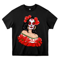 Black Mexicana Skull Girl with Roses Heavy Core Tee - texasbilliewilder