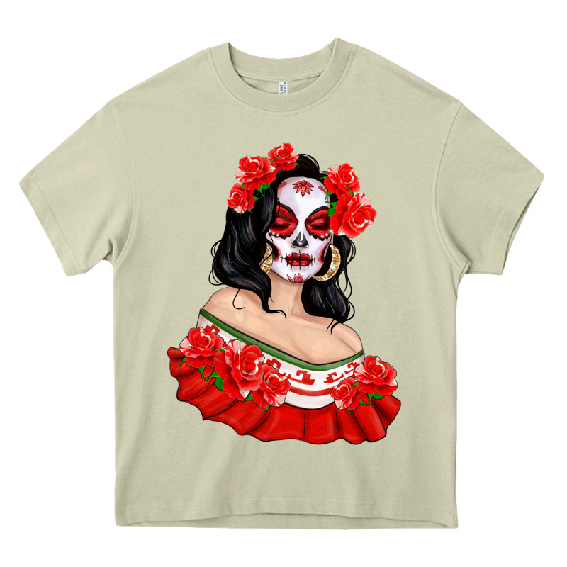 Mexicana Skull Girl With Roses Heavy Core Tee by texasbilliewilder | Teevron