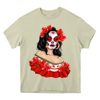 Mossy Mexicana Skull Girl with Roses Heavy Core Tee - texasbilliewilder