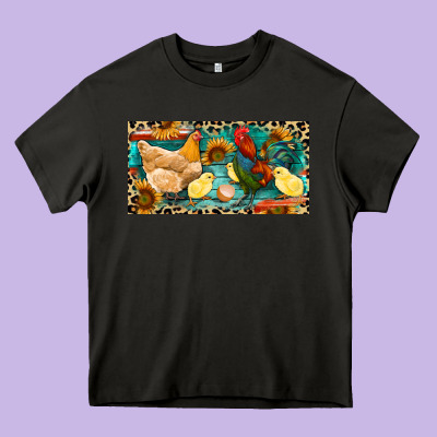 Chicken Rooster And Chicks With Leopard Heavy Core Tee Designed By Ranaportraitstore