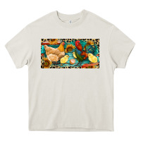Cream Chicken rooster and chicks with leopard Heavy Core Tee - RanaPortraitStore