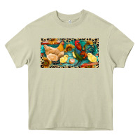 Mossy Chicken rooster and chicks with leopard Heavy Core Tee - RanaPortraitStore